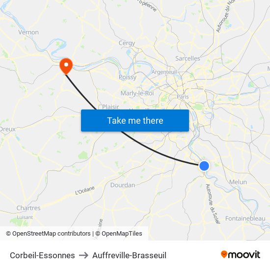 Corbeil-Essonnes to Auffreville-Brasseuil map