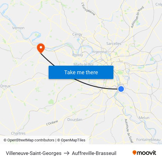 Villeneuve-Saint-Georges to Auffreville-Brasseuil map