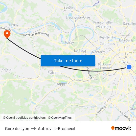 Gare de Lyon to Auffreville-Brasseuil map