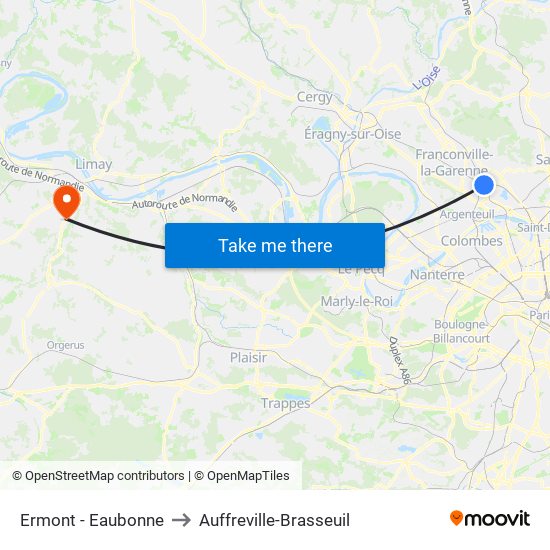 Ermont - Eaubonne to Auffreville-Brasseuil map