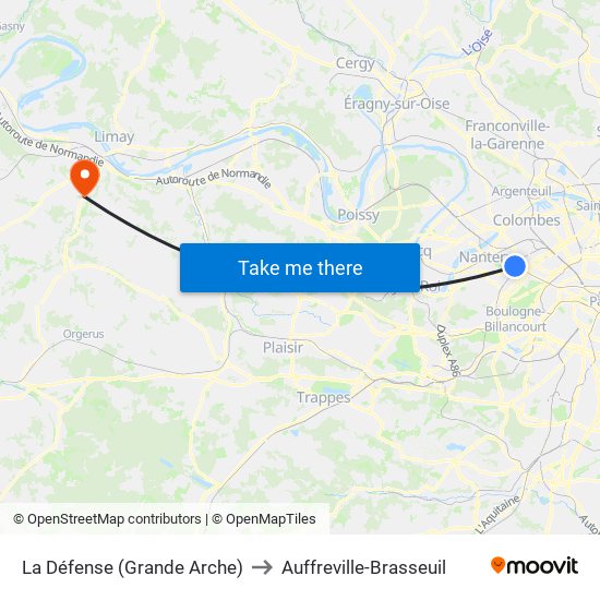 La Défense (Grande Arche) to Auffreville-Brasseuil map