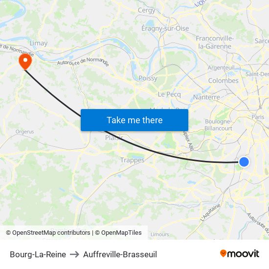 Bourg-La-Reine to Auffreville-Brasseuil map