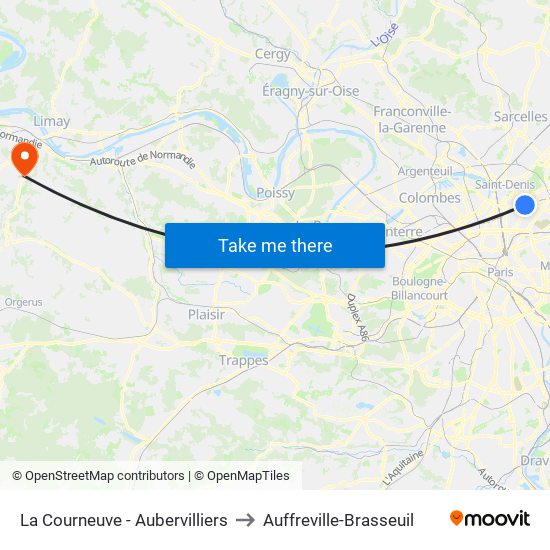 La Courneuve - Aubervilliers to Auffreville-Brasseuil map