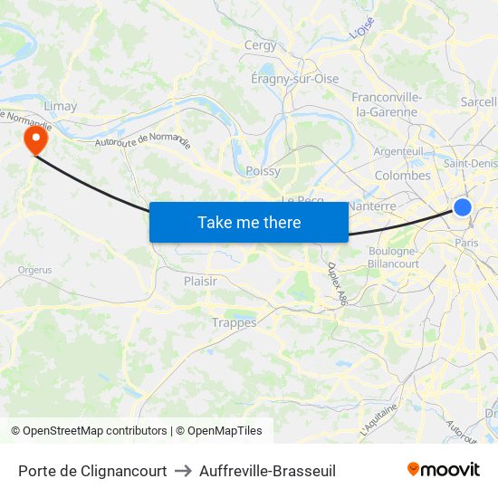 Porte de Clignancourt to Auffreville-Brasseuil map