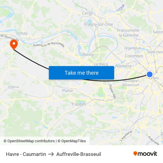 Havre - Caumartin to Auffreville-Brasseuil map