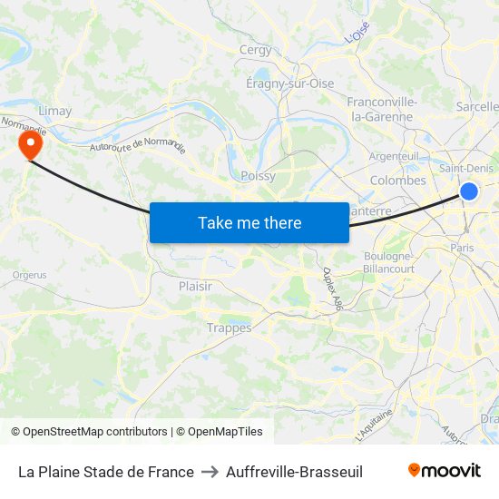 La Plaine Stade de France to Auffreville-Brasseuil map