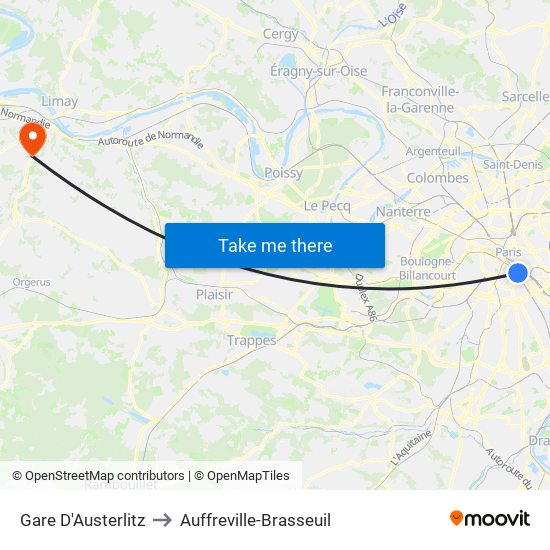 Gare D'Austerlitz to Auffreville-Brasseuil map