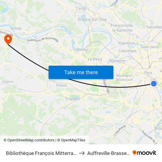 Bibliothèque François Mitterrand to Auffreville-Brasseuil map
