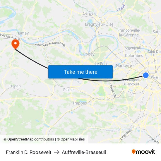 Franklin D. Roosevelt to Auffreville-Brasseuil map