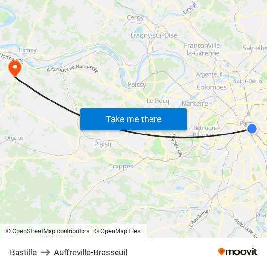 Bastille to Auffreville-Brasseuil map