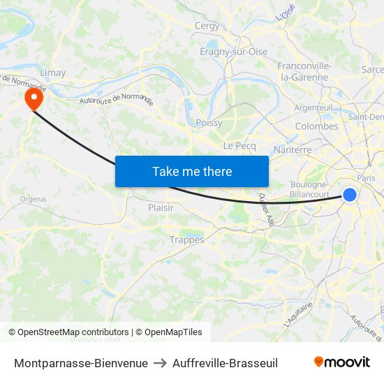 Montparnasse-Bienvenue to Auffreville-Brasseuil map