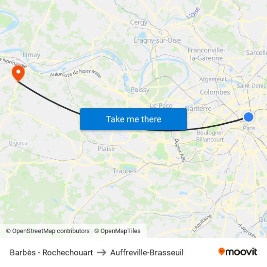 Barbès - Rochechouart to Auffreville-Brasseuil map