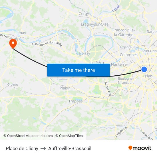 Place de Clichy to Auffreville-Brasseuil map