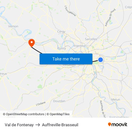 Val de Fontenay to Auffreville-Brasseuil map