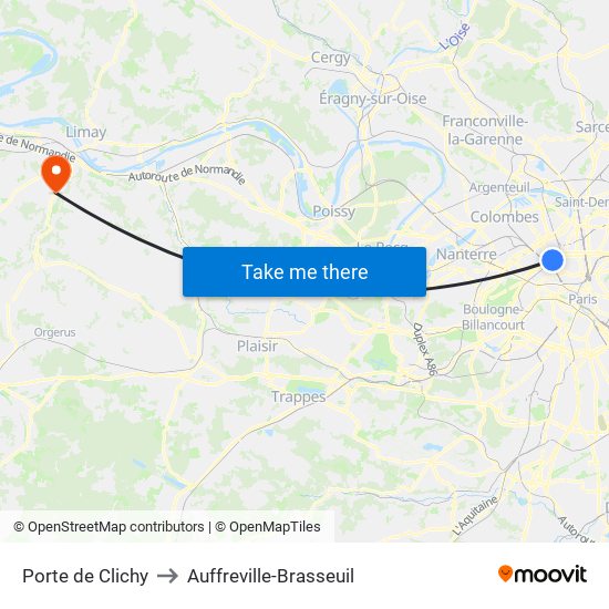 Porte de Clichy to Auffreville-Brasseuil map