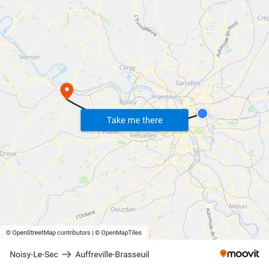 Noisy-Le-Sec to Auffreville-Brasseuil map