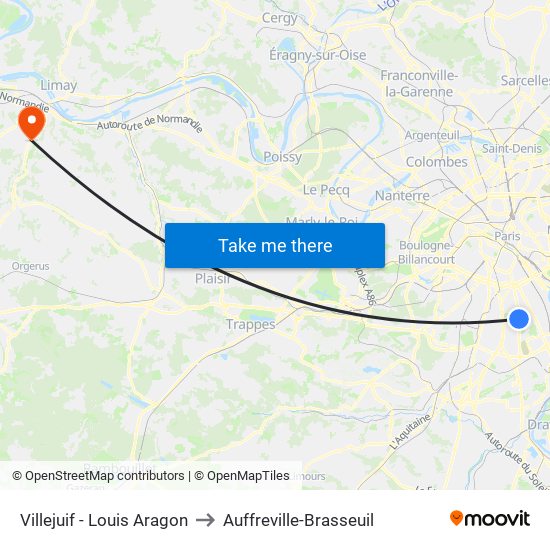 Villejuif - Louis Aragon to Auffreville-Brasseuil map