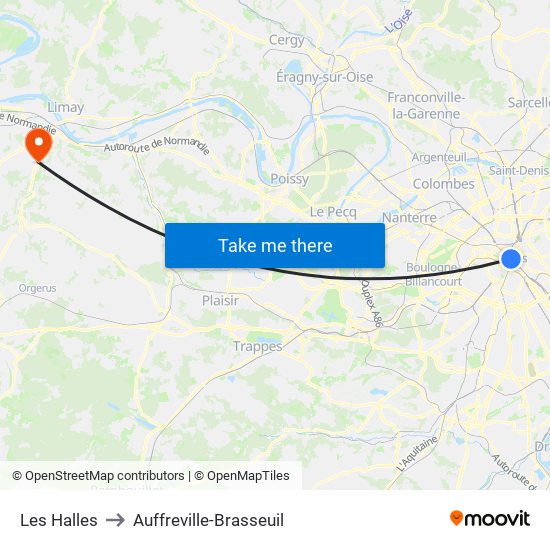 Les Halles to Auffreville-Brasseuil map
