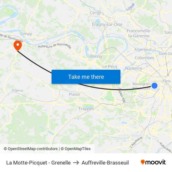 La Motte-Picquet - Grenelle to Auffreville-Brasseuil map