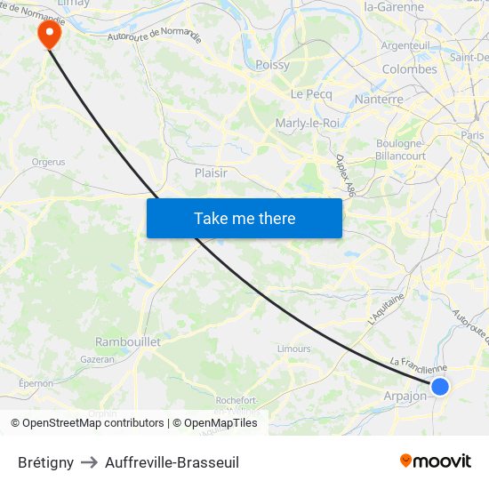 Brétigny to Auffreville-Brasseuil map