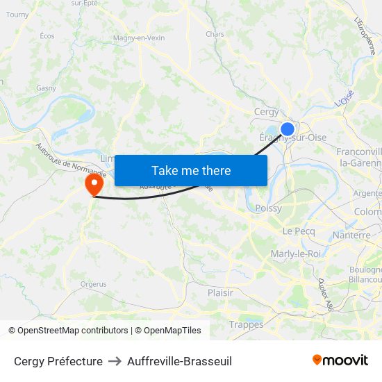 Cergy Préfecture to Auffreville-Brasseuil map