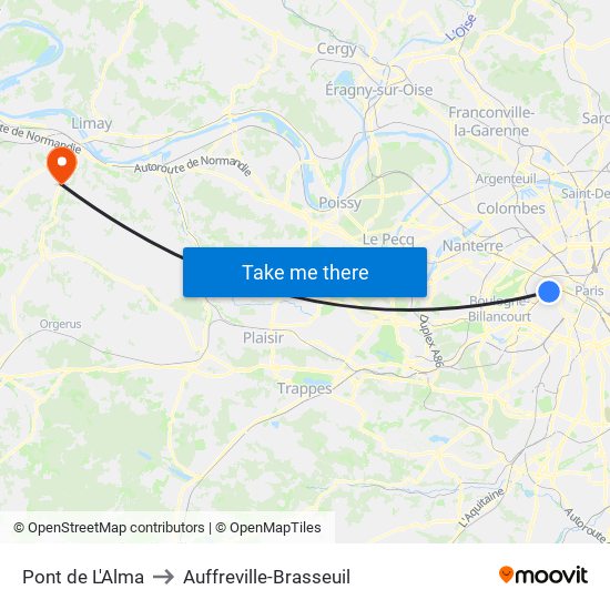 Pont de L'Alma to Auffreville-Brasseuil map