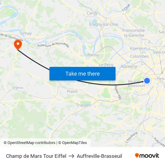 Champ de Mars Tour Eiffel to Auffreville-Brasseuil map