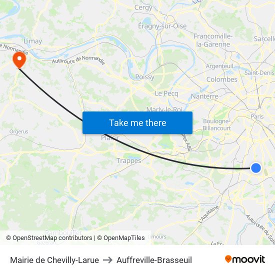 Mairie de Chevilly-Larue to Auffreville-Brasseuil map