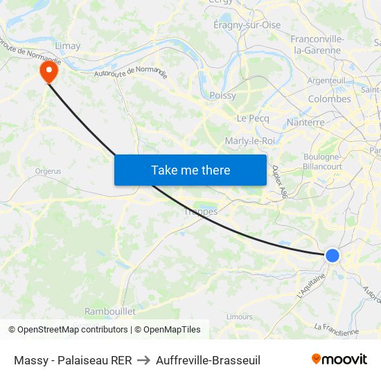 Massy - Palaiseau RER to Auffreville-Brasseuil map
