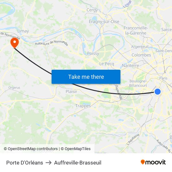 Porte D'Orléans to Auffreville-Brasseuil map