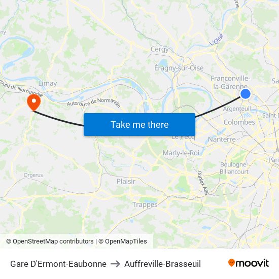 Gare D'Ermont-Eaubonne to Auffreville-Brasseuil map