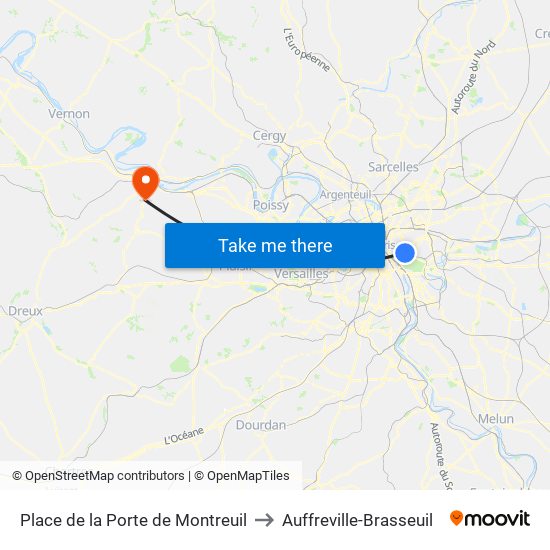 Place de la Porte de Montreuil to Auffreville-Brasseuil map