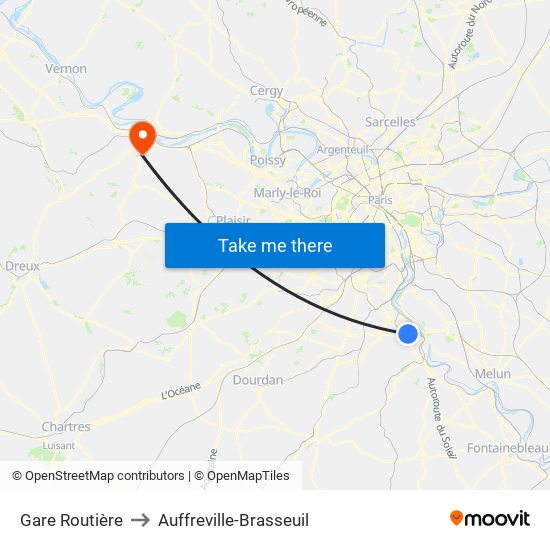 Gare Routière to Auffreville-Brasseuil map