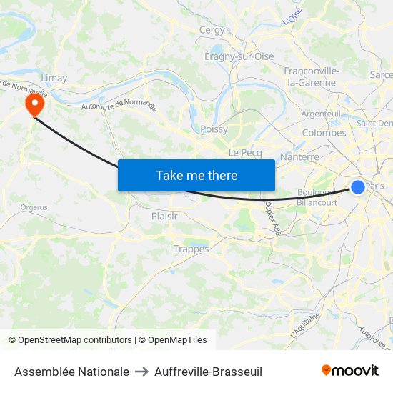 Assemblée Nationale to Auffreville-Brasseuil map