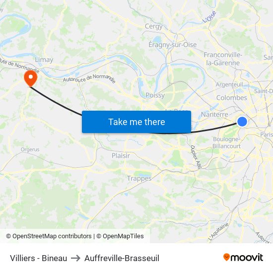 Villiers - Bineau to Auffreville-Brasseuil map