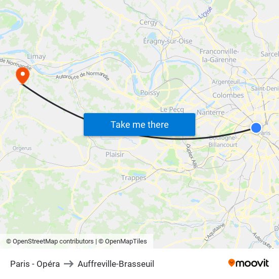 Paris - Opéra to Auffreville-Brasseuil map