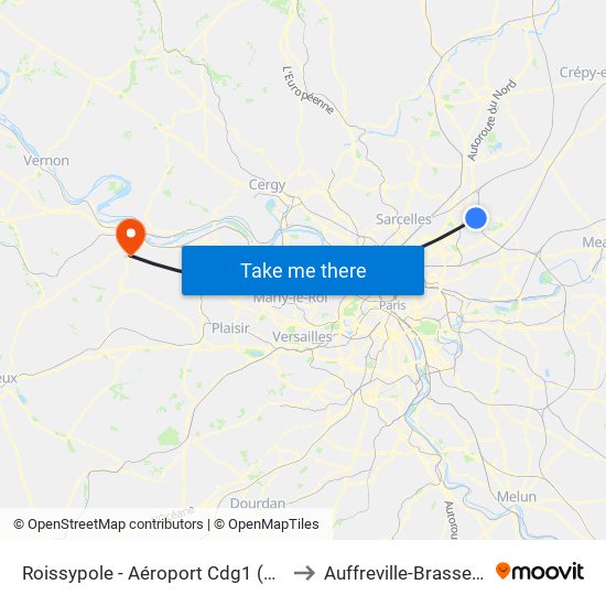 Roissypole - Aéroport Cdg1 (E2) to Auffreville-Brasseuil map