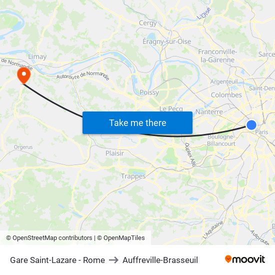 Gare Saint-Lazare - Rome to Auffreville-Brasseuil map