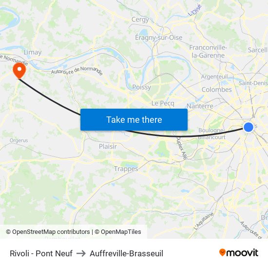 Rivoli - Pont Neuf to Auffreville-Brasseuil map