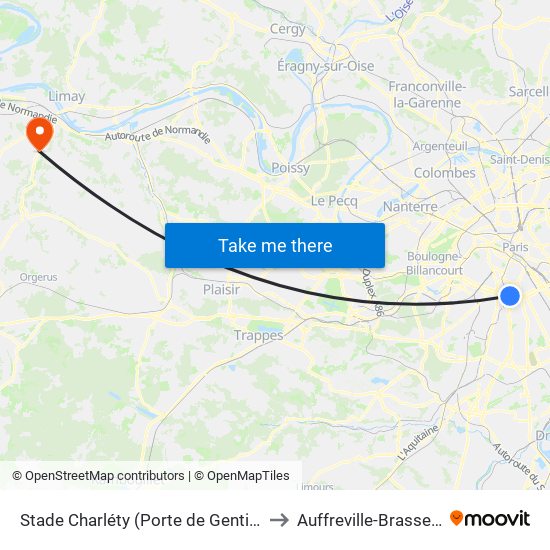 Stade Charléty (Porte de Gentilly) to Auffreville-Brasseuil map