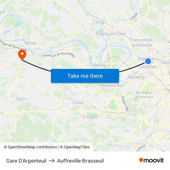 Gare D'Argenteuil to Auffreville-Brasseuil map
