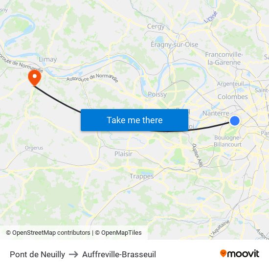 Pont de Neuilly to Auffreville-Brasseuil map