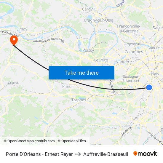 Porte D'Orléans - Ernest Reyer to Auffreville-Brasseuil map