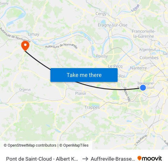Pont de Saint-Cloud - Albert Kahn to Auffreville-Brasseuil map
