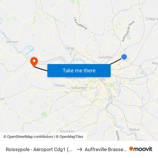 Roissypole - Aéroport Cdg1 (D1) to Auffreville-Brasseuil map