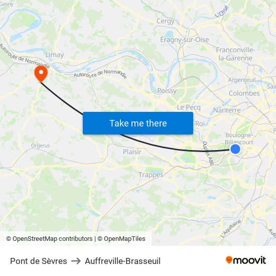 Pont de Sèvres to Auffreville-Brasseuil map