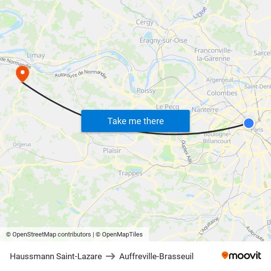 Haussmann Saint-Lazare to Auffreville-Brasseuil map