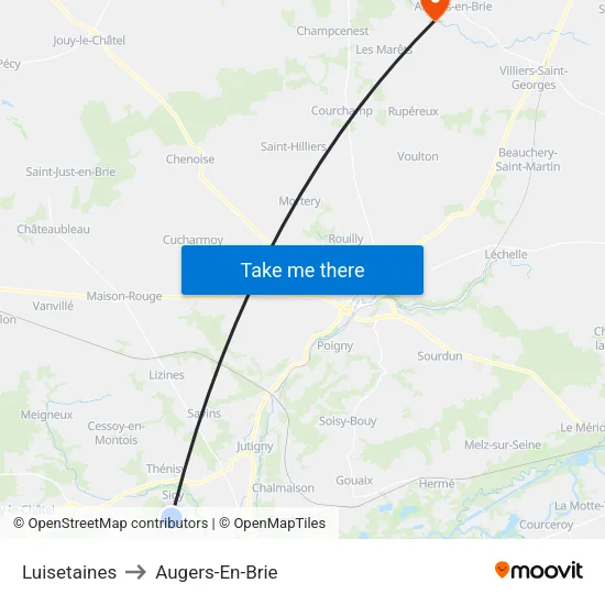 Luisetaines to Augers-En-Brie map