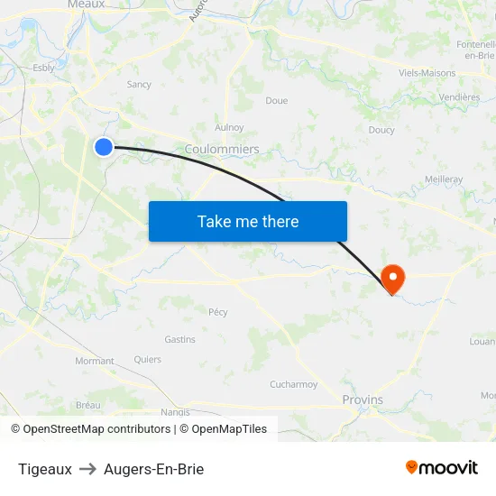 Tigeaux to Augers-En-Brie map
