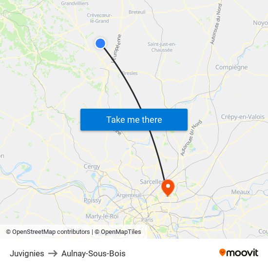 Juvignies to Aulnay-Sous-Bois map